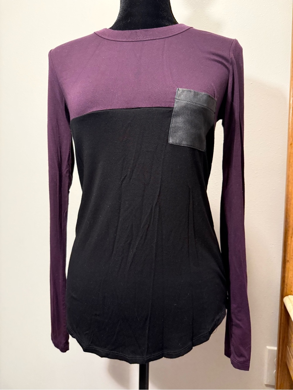 Fifteen Twenty Mixed Media Purple and Black Long Sleeve Colorblock Top